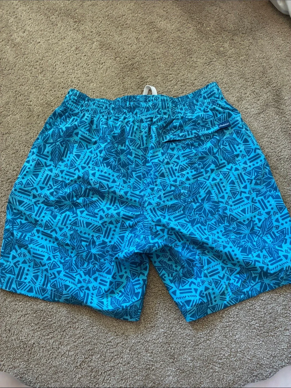 Chubbies Men's The Shakedowns Blue Aztec Geometric Palm Swim Trunks Small